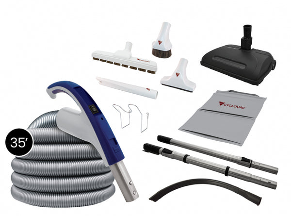 Cyclovac central vacuum complete kit - electric hose, airstream powerhead, accessories