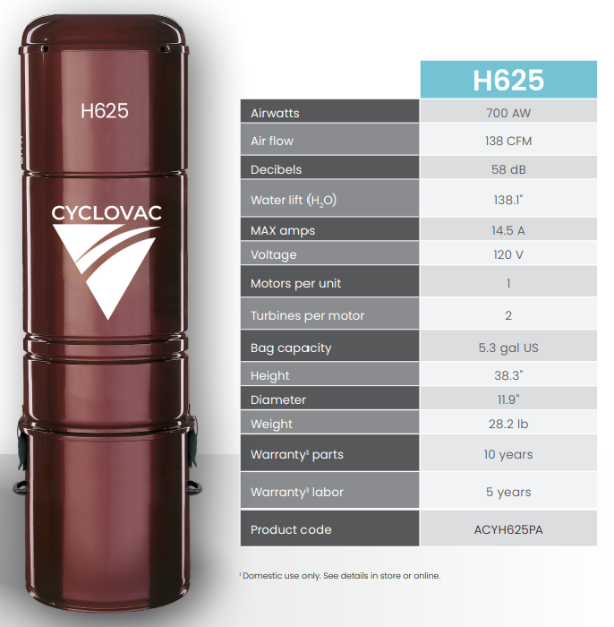 CYCLOVAC H625 CENTRAL VACUUM SYSTEM