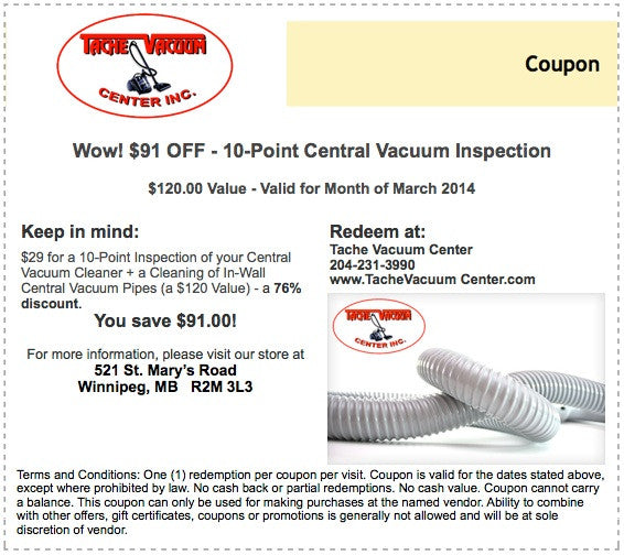 Link to coupon: $91 OFF - 10-Point Central Vacuum Inspection